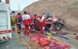 برخورد تریلی بدون ترمز با ۱۶ خودرو در هشترود